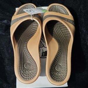 CROCS Tan and Gold Mules & Clogs. NWT